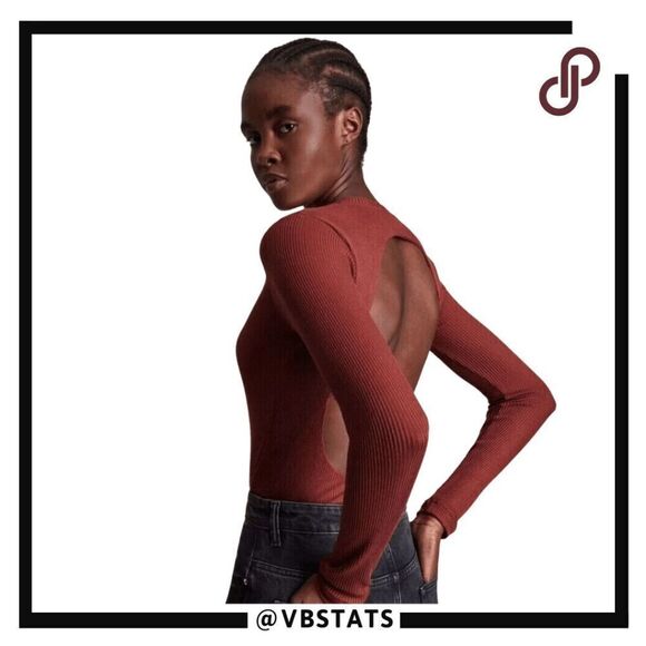 All Saints Women's Molly Ribbed Long Sleeve Bodysuit Berry Red Size 10 - Picture 2 of 9